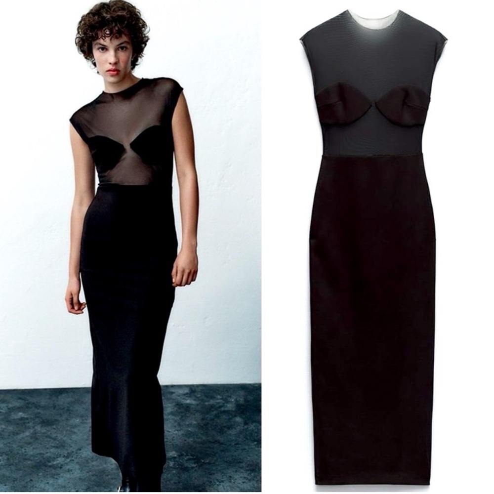 Zara mixed tulle and mesh black dress